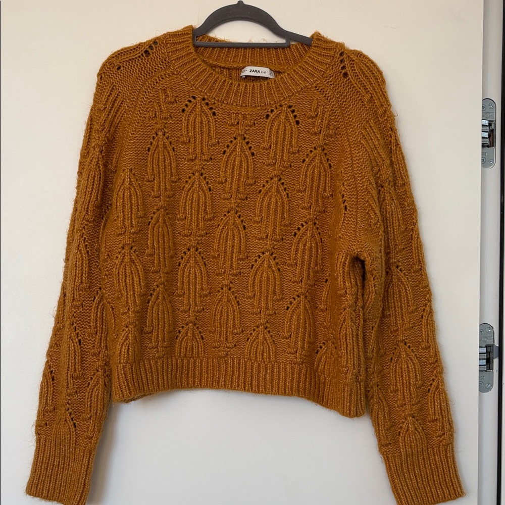 Zara Mustard Wool Blend Textured Pullover Sweater L EUC